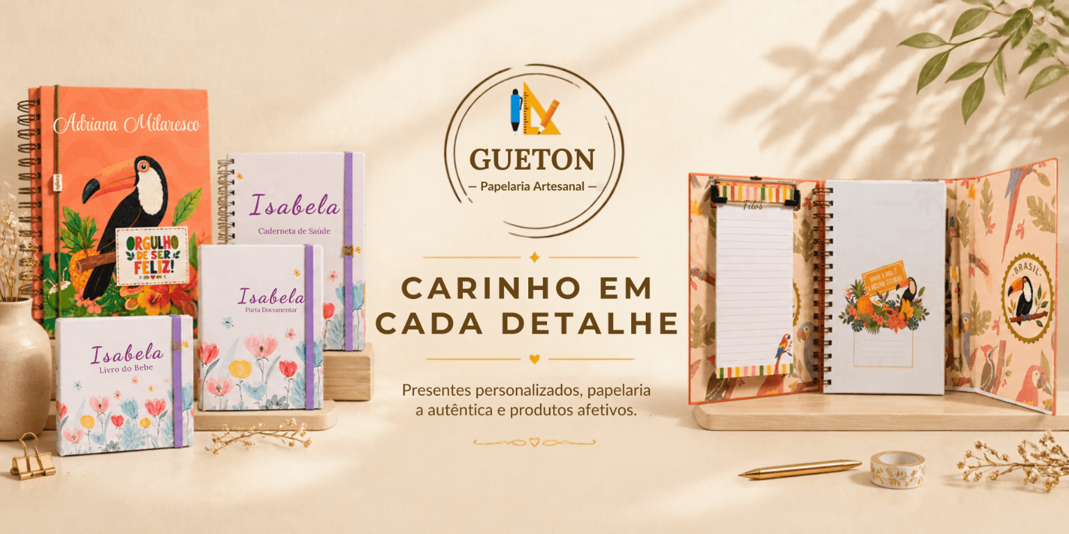 Produtos personalizados Gueton em uma composição artesanal